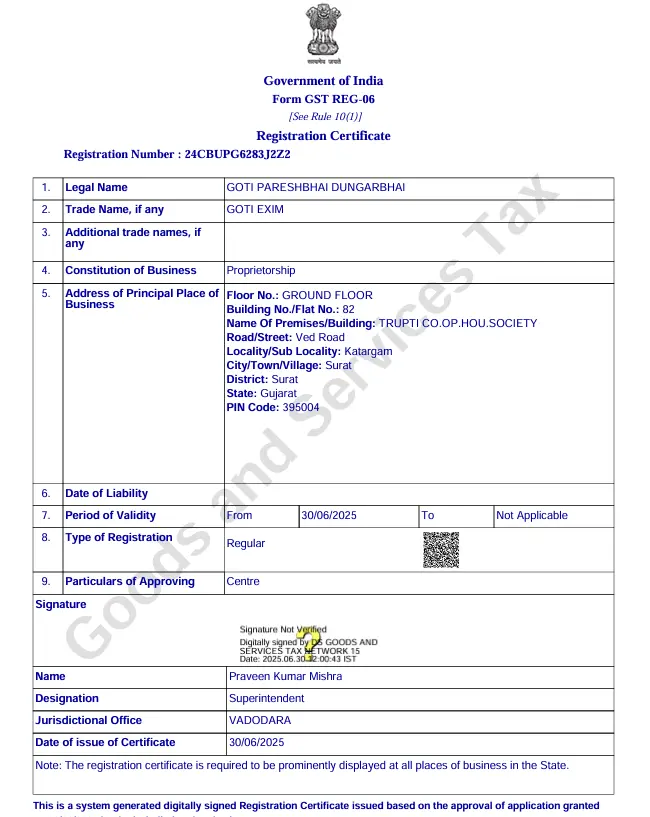GST Certificate